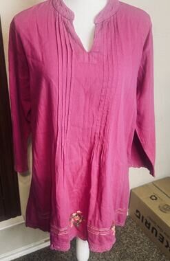 Guatemalan Cotton tunic Top Pink embroidered Resort Wear Hand Made Artisan